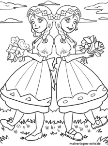 malvorlage-zwei-maedchen-mit-blumen-im-feld