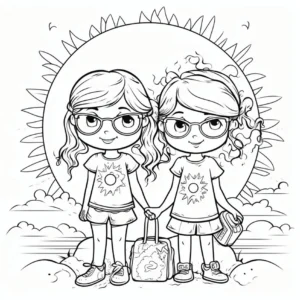 malvorlage-zwei-maedchen-vor-sonne