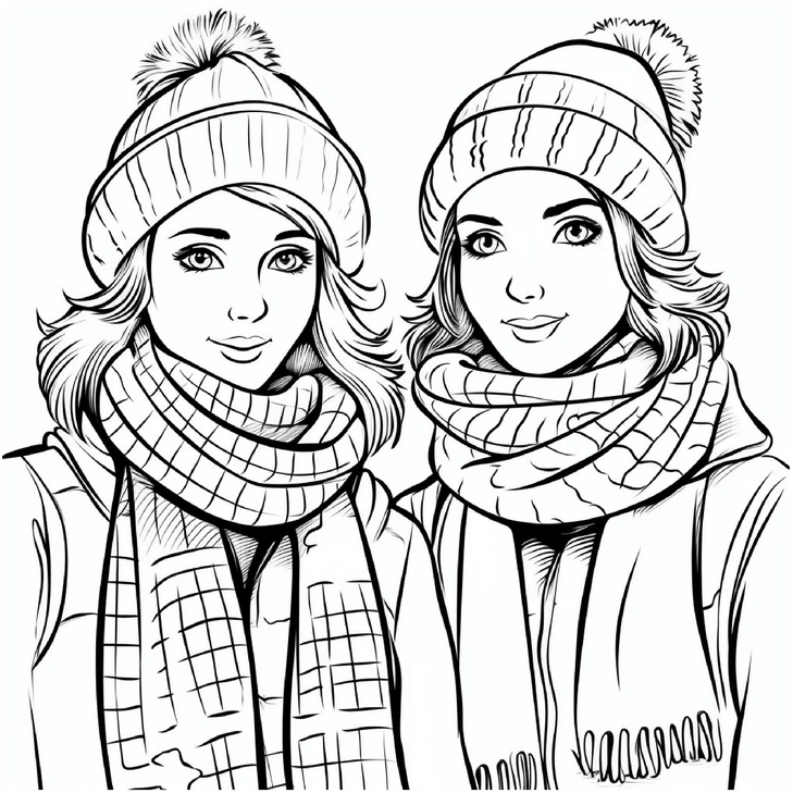 malvorlage-zwei-maedchen-winterkleidung