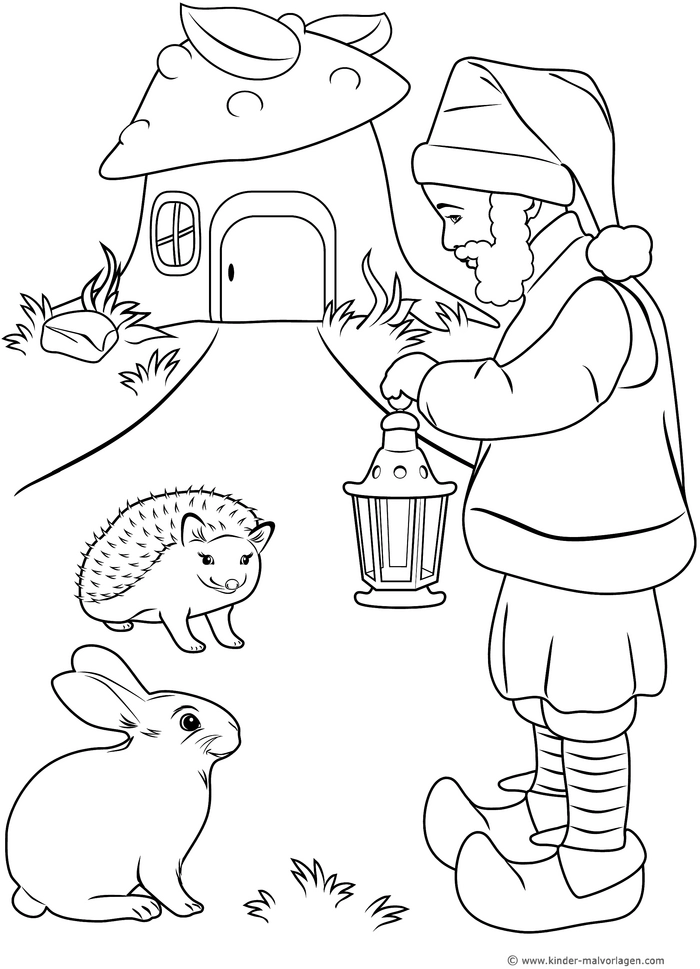 malvorlage-zwerg-hase-igel-maerchenhaus