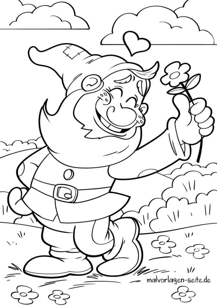 malvorlage-zwerg-mit-blume-und-herz