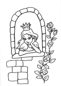 malvorlage_prinzessin-am-fenster-mit-blumen