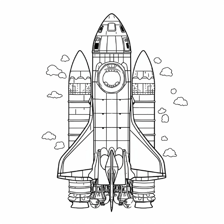 malvorlage_raumfaehre_im_weltall_mit_wolken