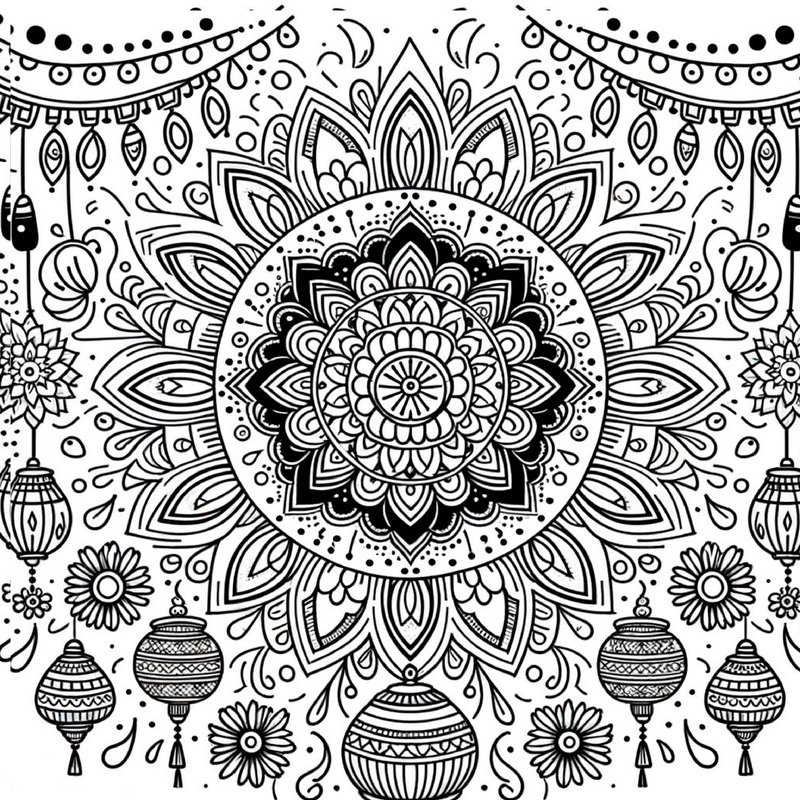 mandala-florale-muster-und-laternen-ausmalen