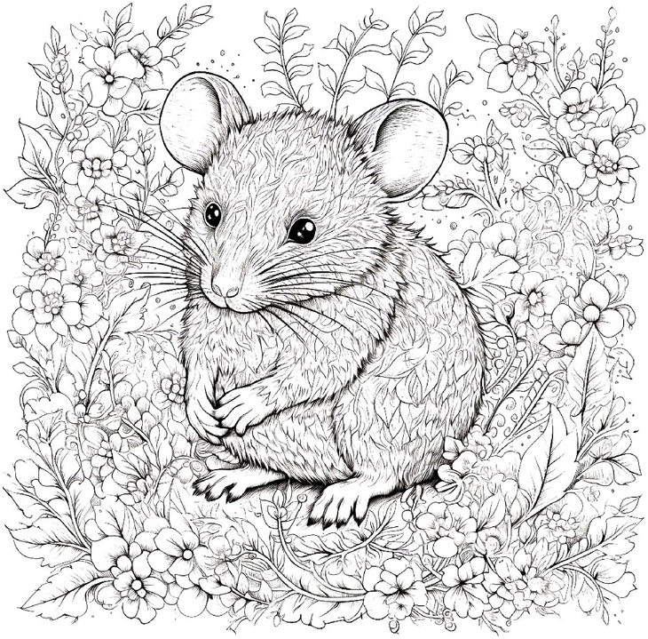 maus-in-blumen-ausmalvorlage