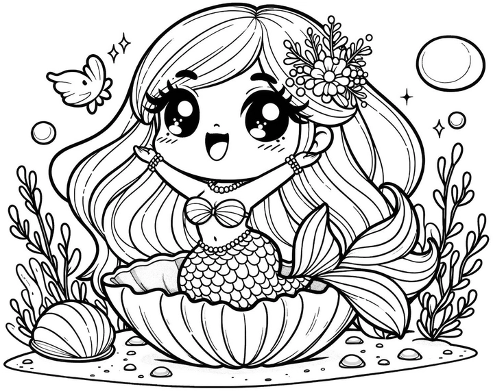 meerjungfrau-in-muschel-mit-vogel-und-blasen