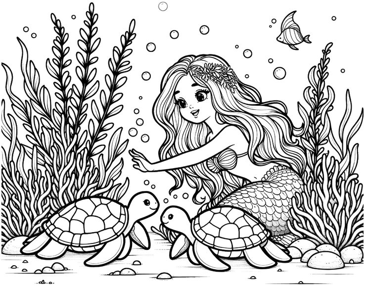 meerjungfrau-mit-schildkroeten-ausmalbild-vorlage