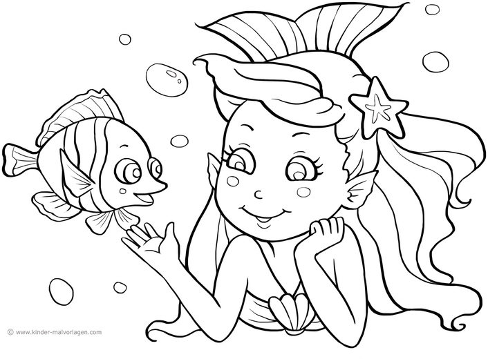 meerjungfrau-und-fisch-ausmalvorlage