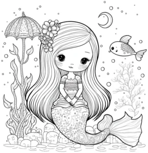 meerjungfrau-und-fische-ausmalen
