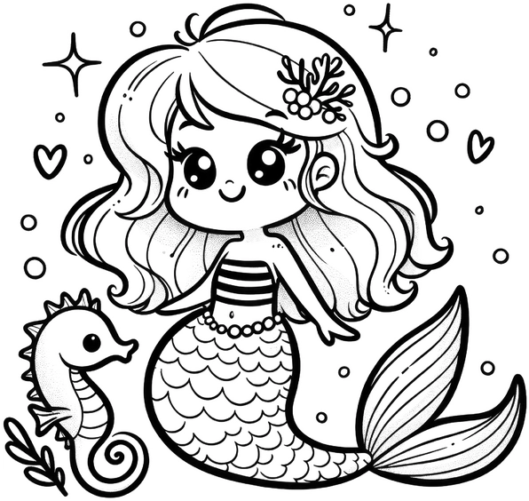 meerjungfrau-und-seepferdchen-ausmalvorlage