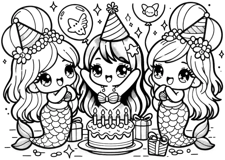 meerjungfrauen-geburtstagsfeier-ausmalvorlage