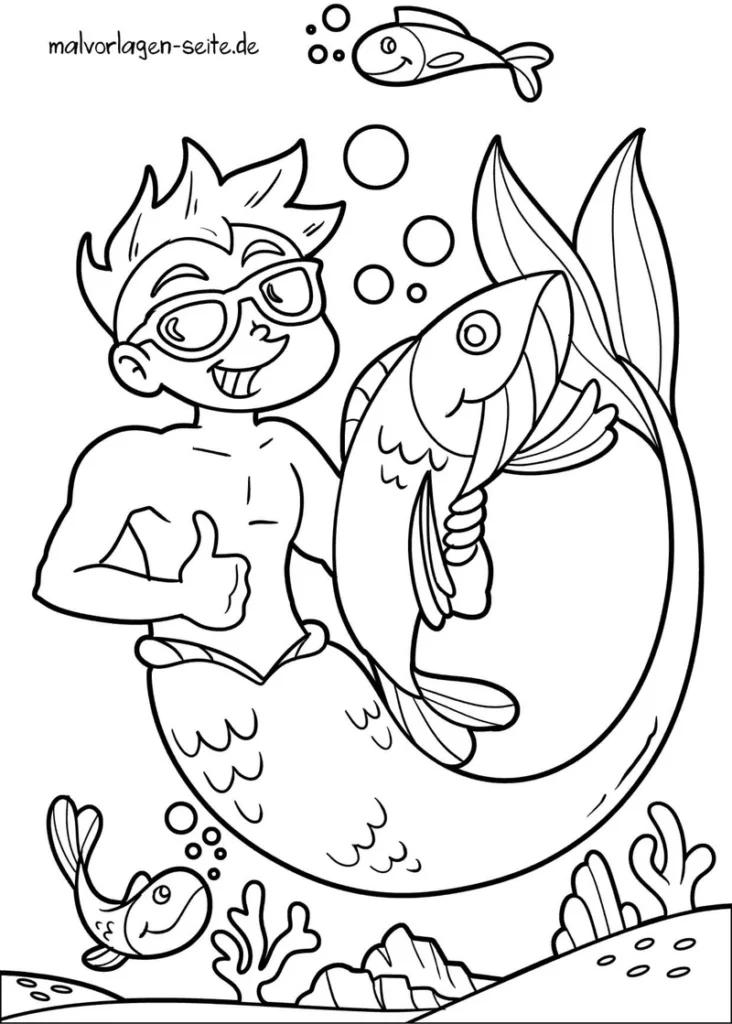 meerjungmann-und-fisch-ausmalvorlage