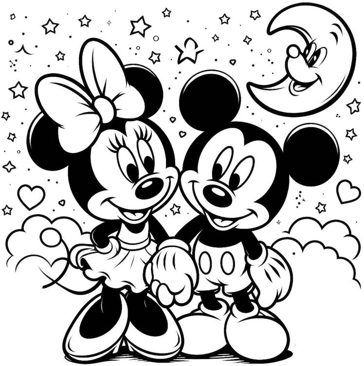 mickey-minnie-maus-malvorlage-sternenhimmel