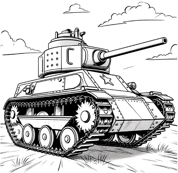 militaerischer-panzer-ausmalvorlage-fuer-kinder