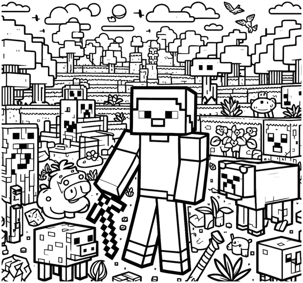 minecraft-charakter-und-tiere-ausmalvorlage
