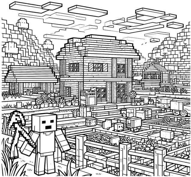 minecraft-szene-mit-holzhaus-und-charakter