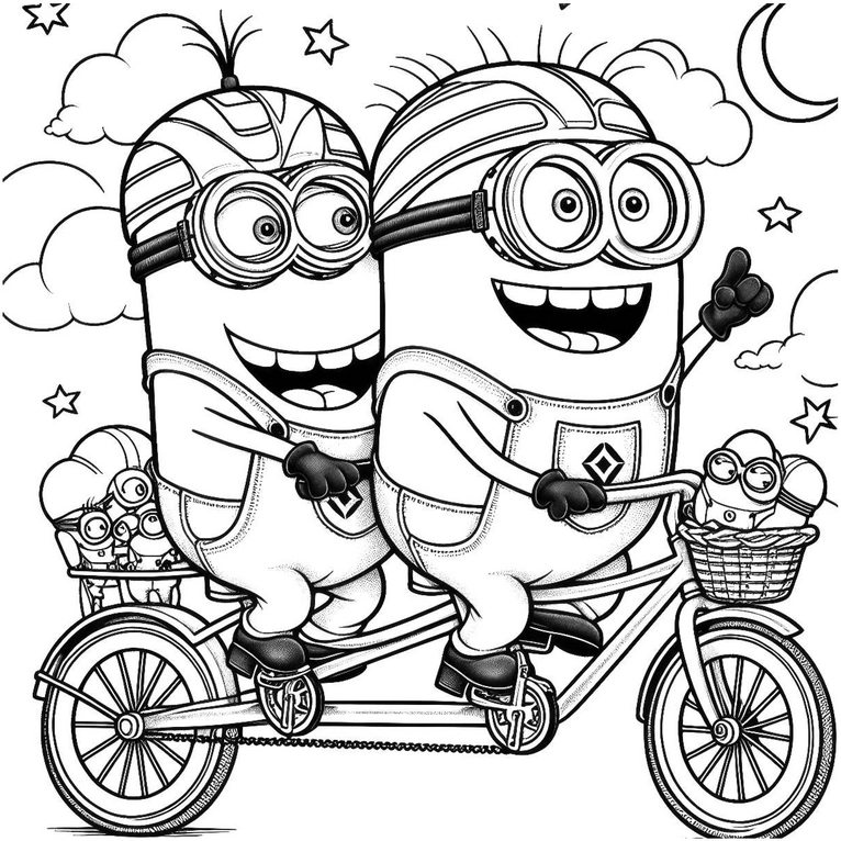 minion-freunde-auf-tandem-ausmalbild