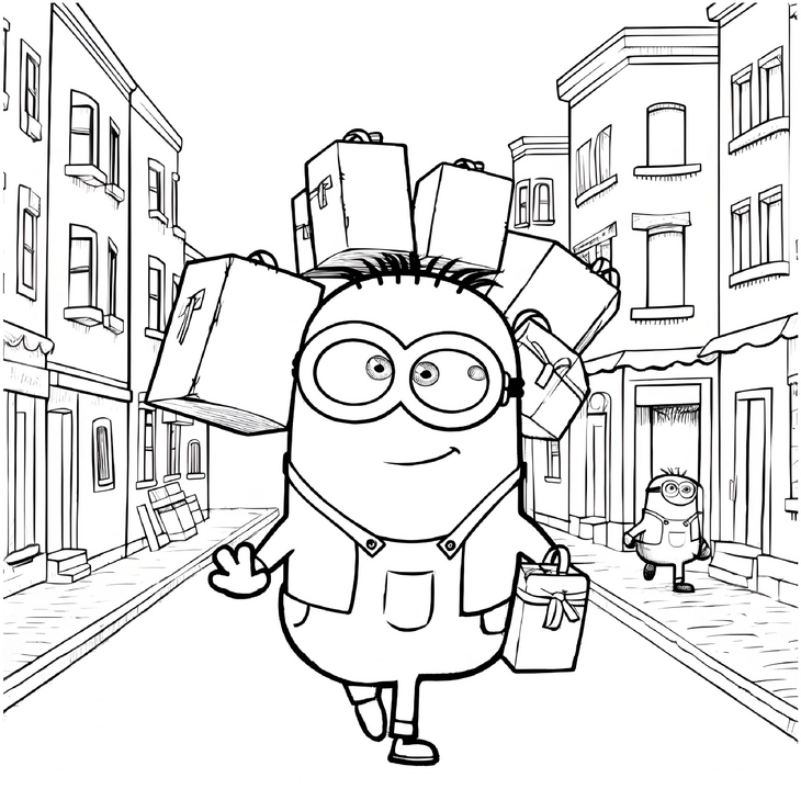 minion-mit-geschenken-durch-die-stadt