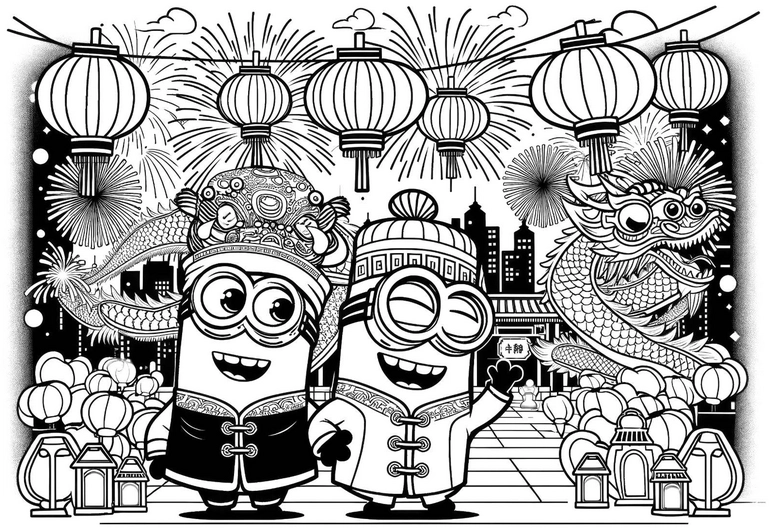 minions-drache-laternen-festliche-malvorlage