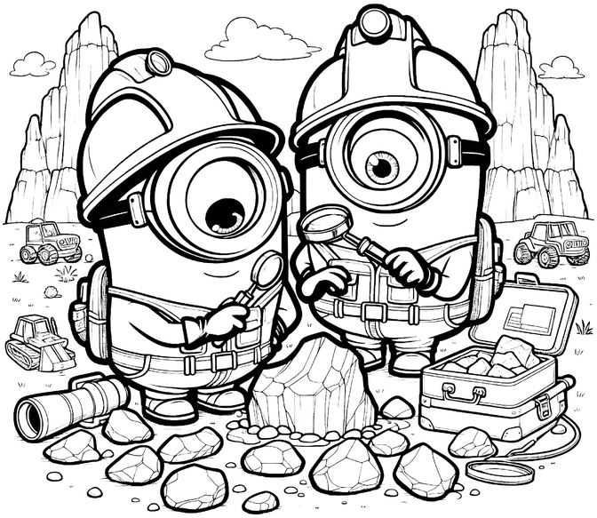 minions-im-bergbau-mit-kristallen-ausmalbild