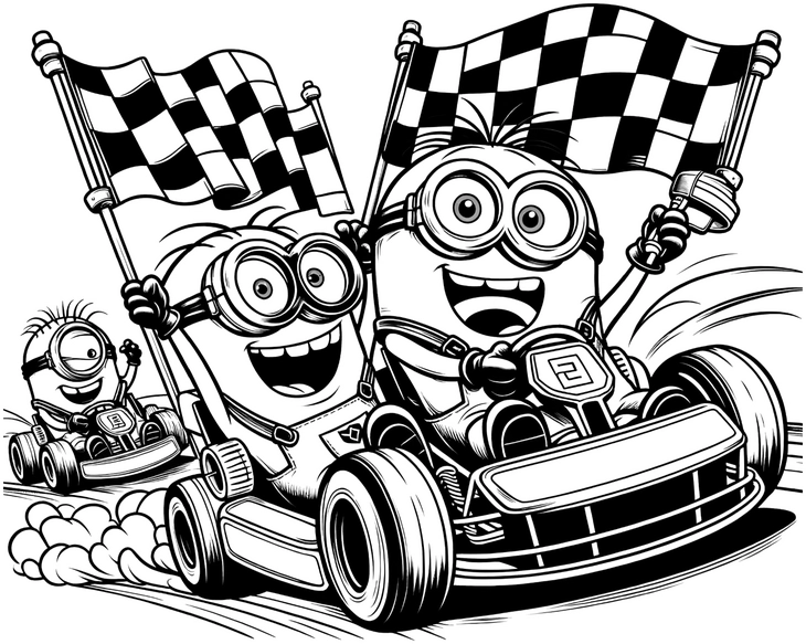 minions-im-rennkart-mit-karierten-flaggen