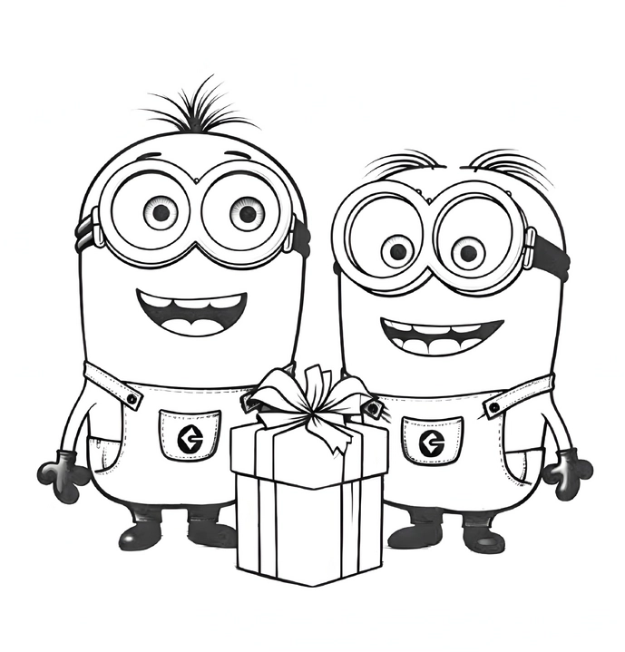minions-mit-geschenk-ausmalvorlage-fuer-kinder