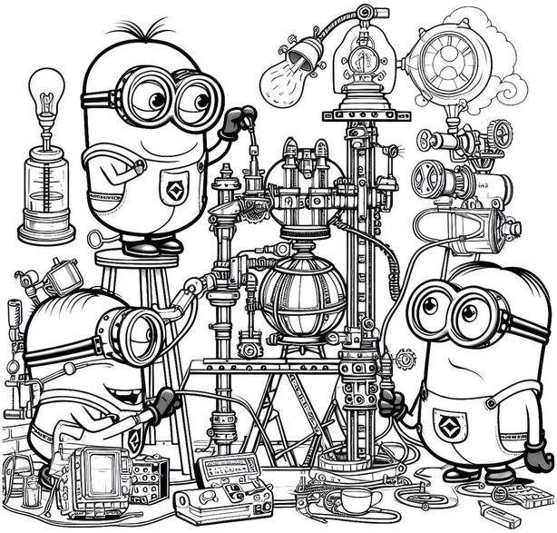 minions-mit-mechanischen-geräten-ausmalbild