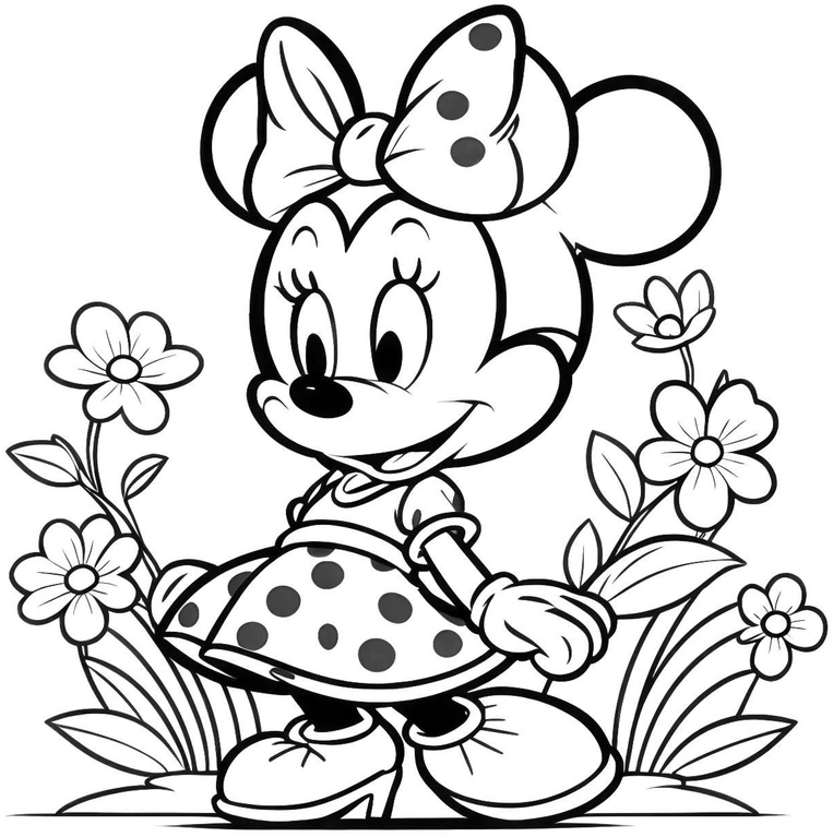 minnie-maus-im-blumenfeld-ausmalvorlage