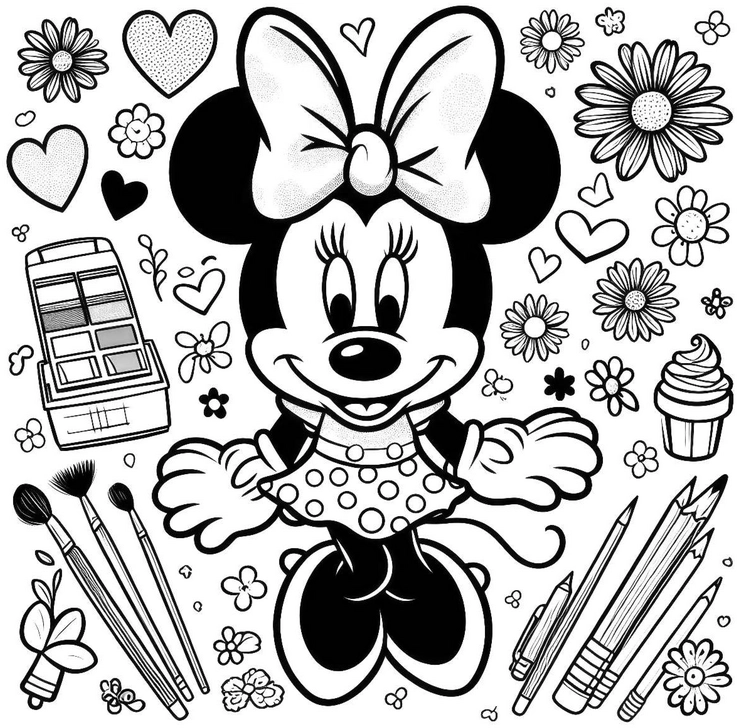 minnie-maus-malvorlage-mit-blumen-und-herzen