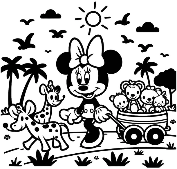 minnie-maus-mit-tieren-und-wagen