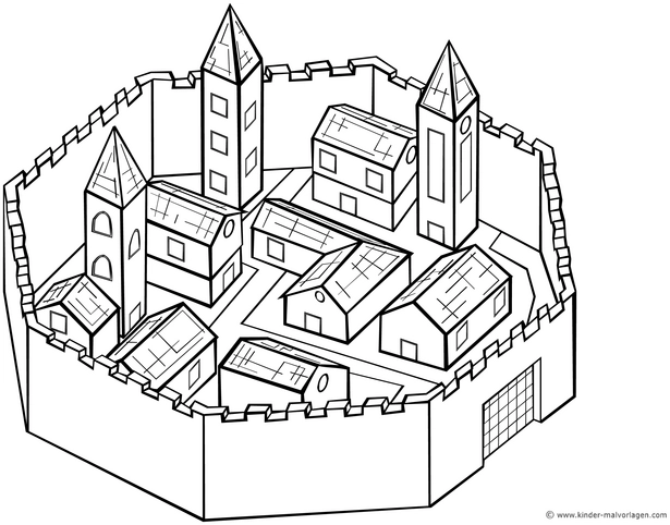 mittelalterliche-burg-mit-ringmauer-und-dorf