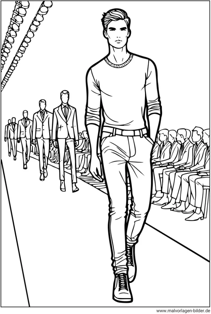 mode-model-auf-dem-laufsteg-ausmalvorlage