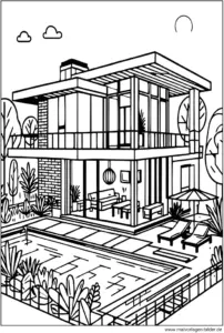moderne-villa-mit-pool-ausmalbild