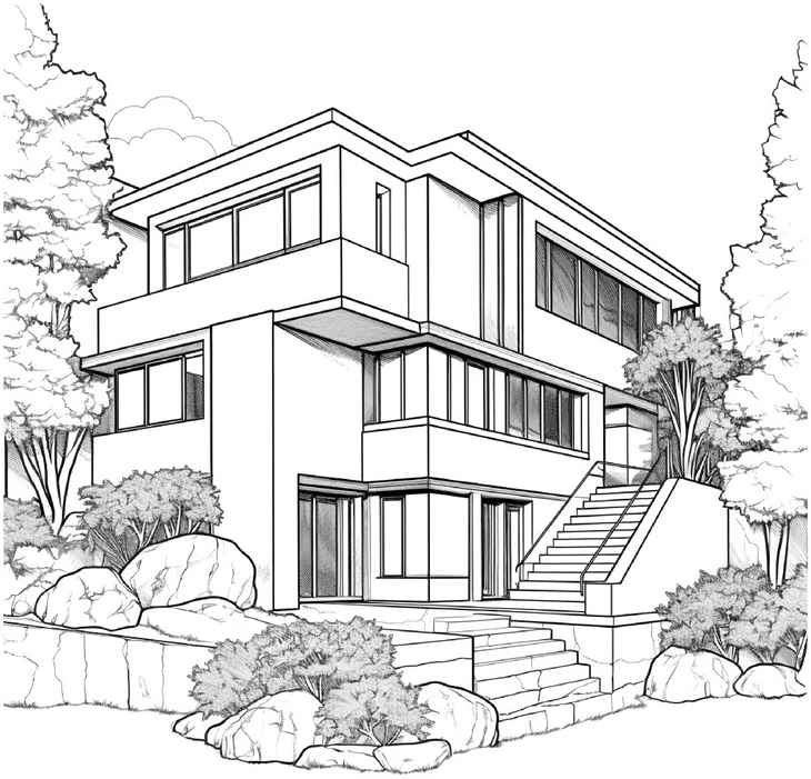 modernes-haus-mit-garten-zum-ausmalen