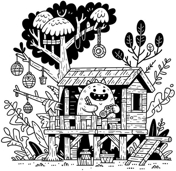 monster-im-baumhaus-ausmalvorlage
