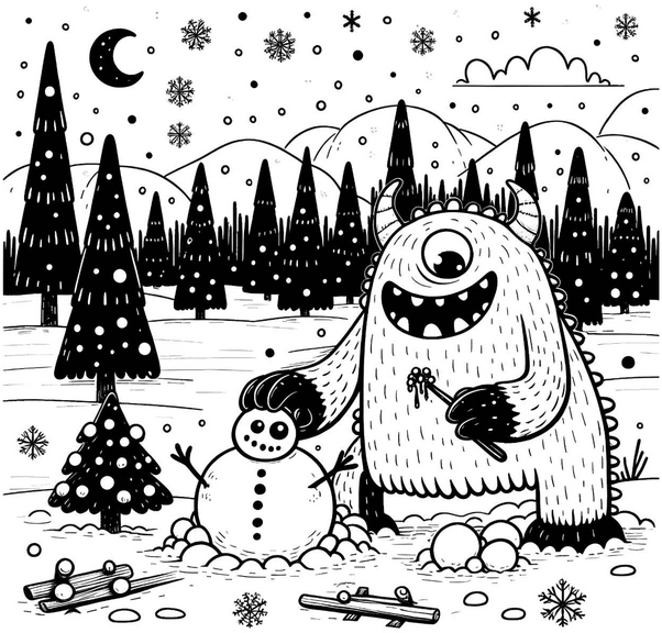 monster-mit-schneemann-in-winterlandschaft