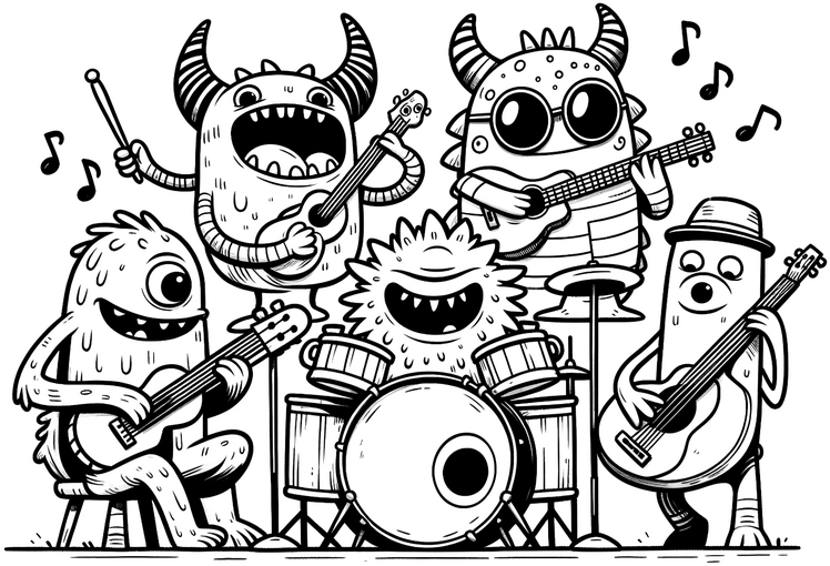 monsterband-musik-ausmalvorlage