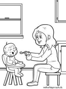 mutter-baby-beim-fuettern-in-der-kueche