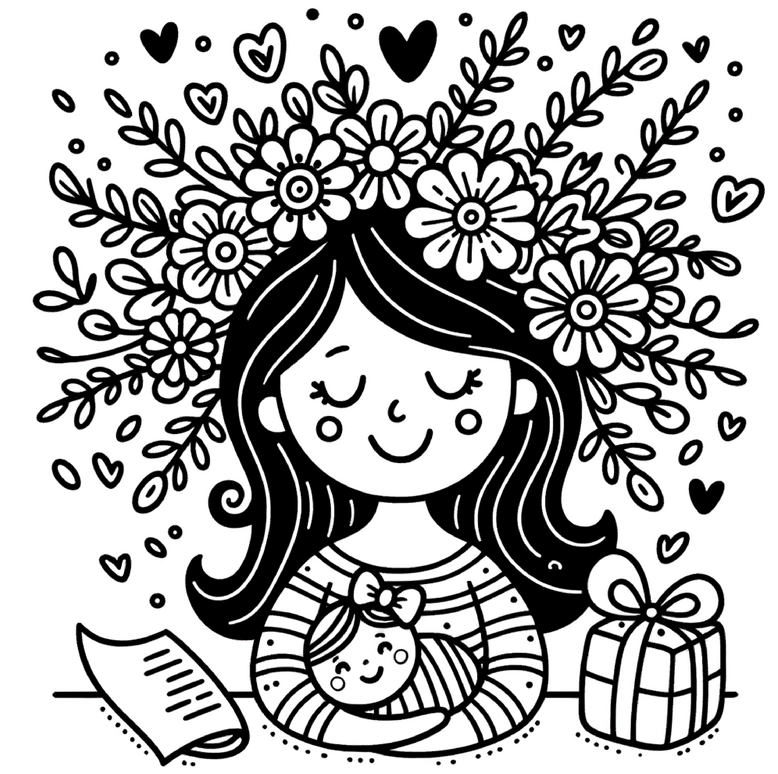 mutter-mit-baby-und-blumen-ausmalvorlage