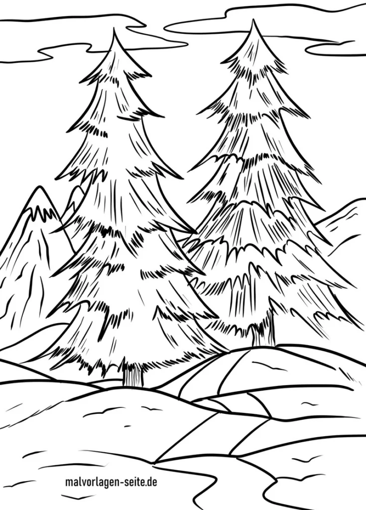 nadelbaeume-im-winterwald-ausmalvorlage