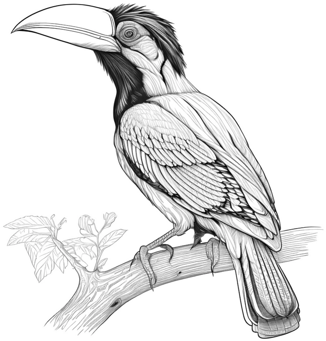 nashornvogel-ausmalbild-mit-pflanzen