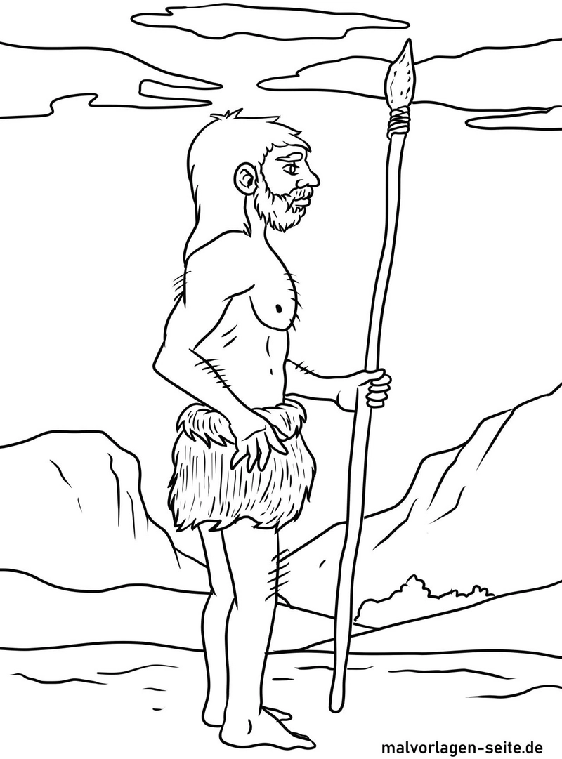 neandertaler-in-der-steinzeit-mit-speer-und-landschaft
