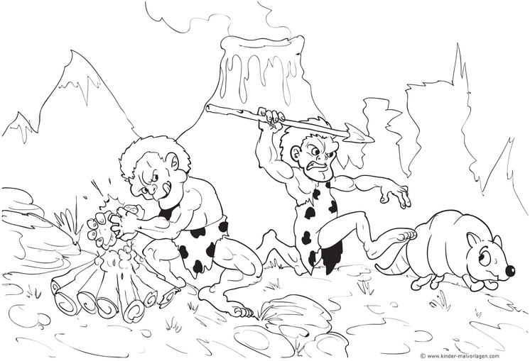 neandertaler-und-guerteltier-in-vulkanlandschaft