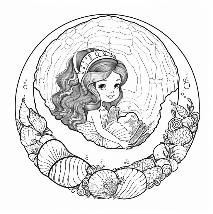 niedliche-meerjungfrau-in-einer-muschel-mit-meeresbewohnern