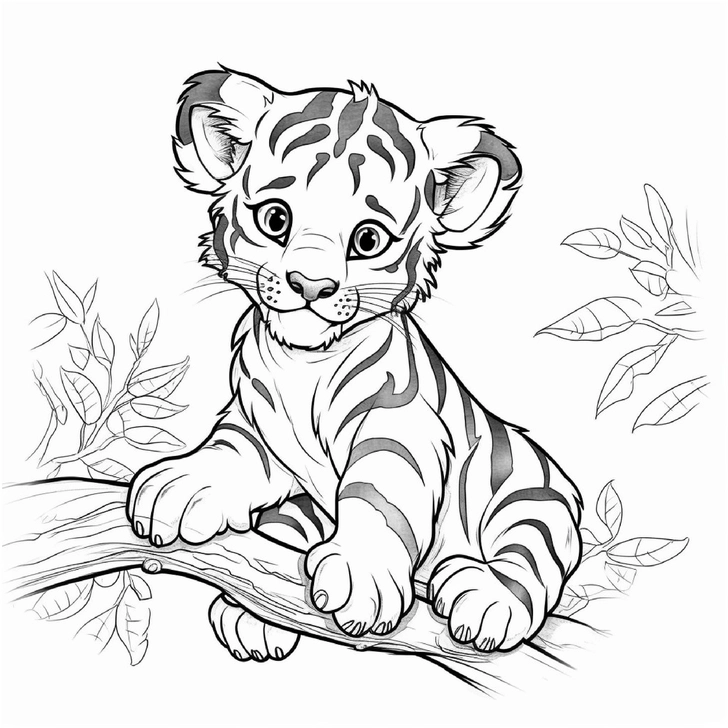 niedlicher-tiger-auf-einem-baum-malen