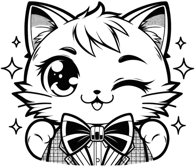 niedliches-katzchen-mit-fliege-und-sternen