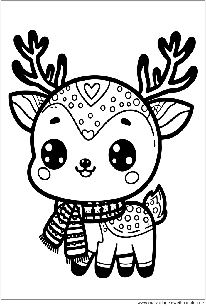 niedliches-rentier-mit-schal-ausmalvorlage