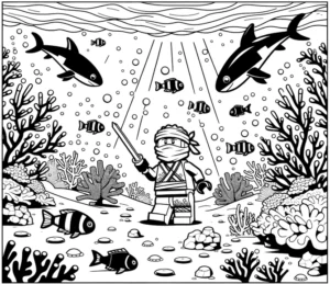 ninja-in-der-unterwasserwelt-ausmalbild