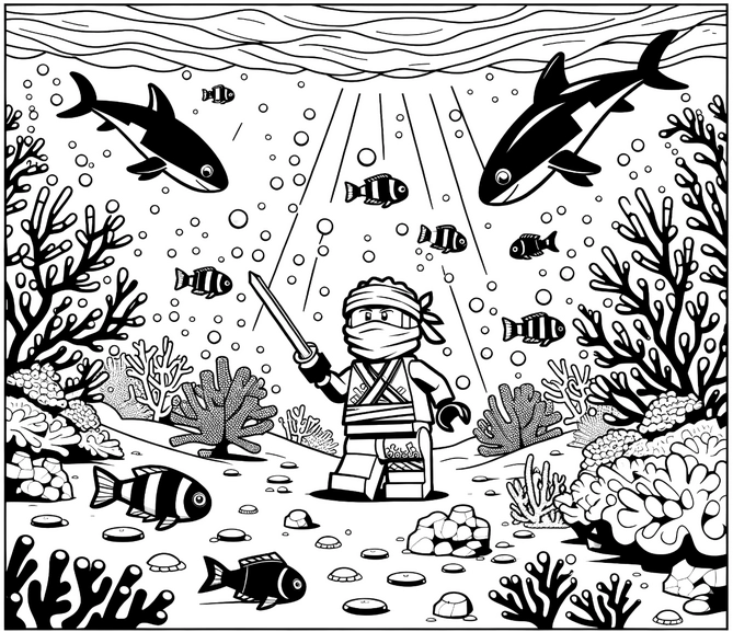 ninja-in-der-unterwasserwelt-ausmalbild