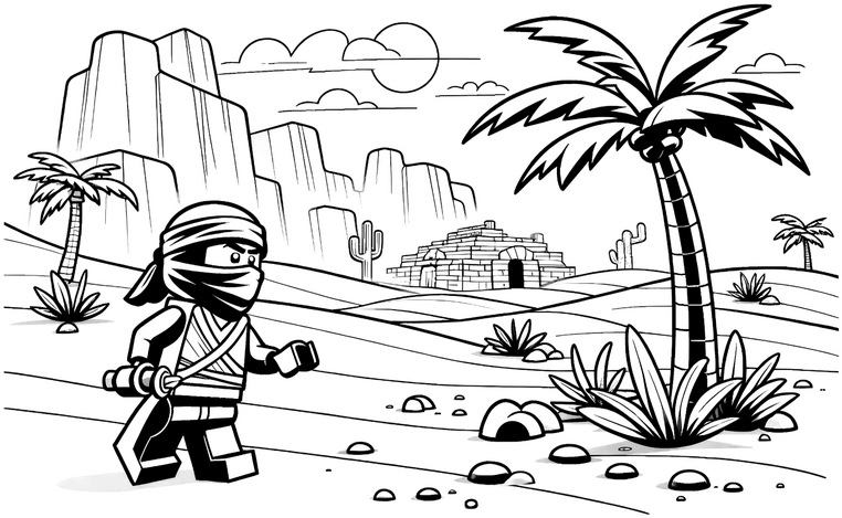 ninja-in-der-wuestenlandschaft-ausmalvorlage